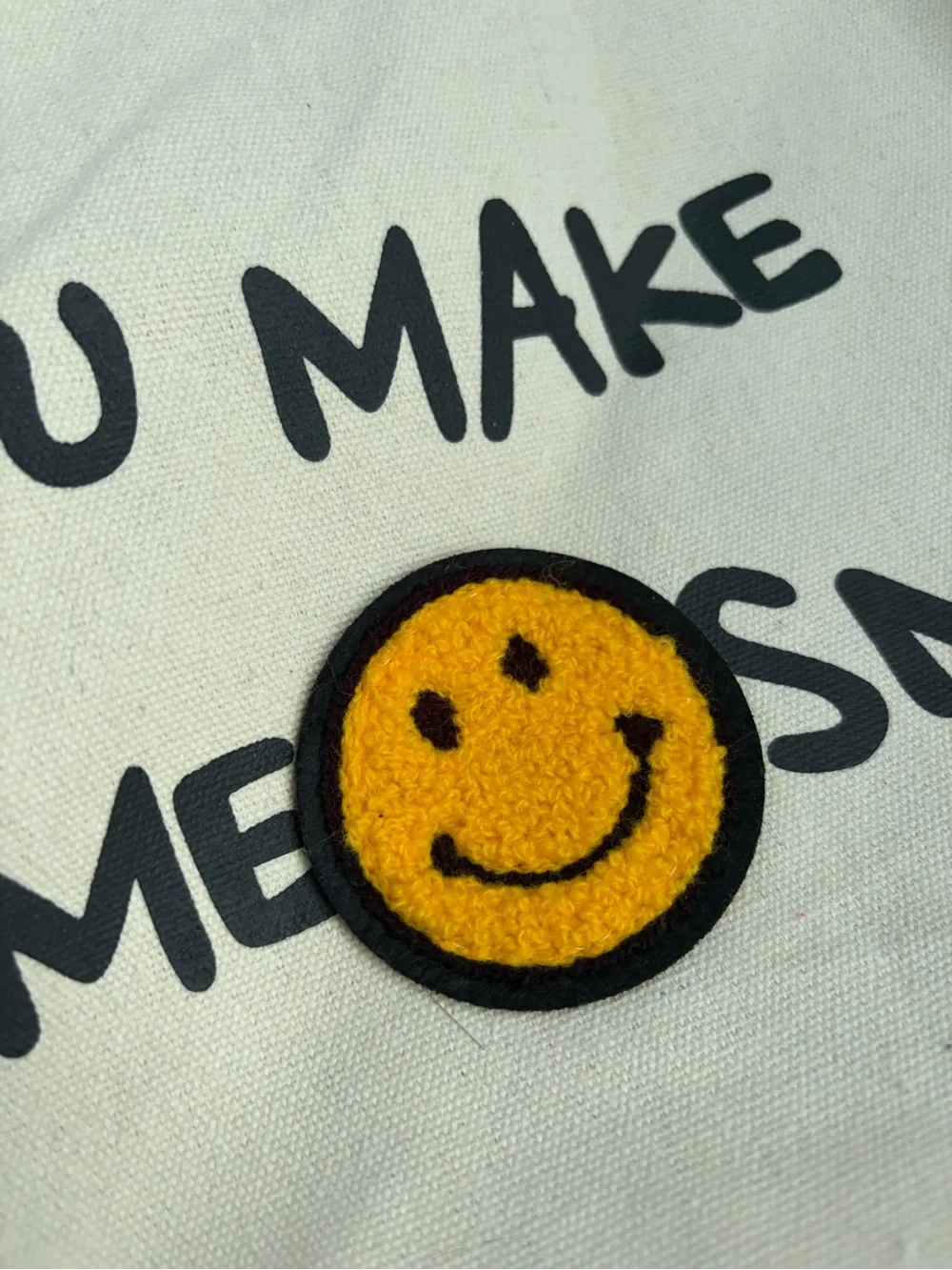 Canvas Tote with Smiley Face - 